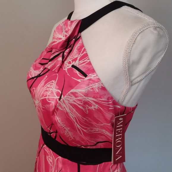 NWT Merona Pink and Black Halter Style Dress with Floral Design - Picture 6 of 13